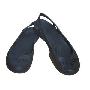 Crocs Black Thea Flats Slingbacks 11701 Croslite Comfort Casual Work - Size 10